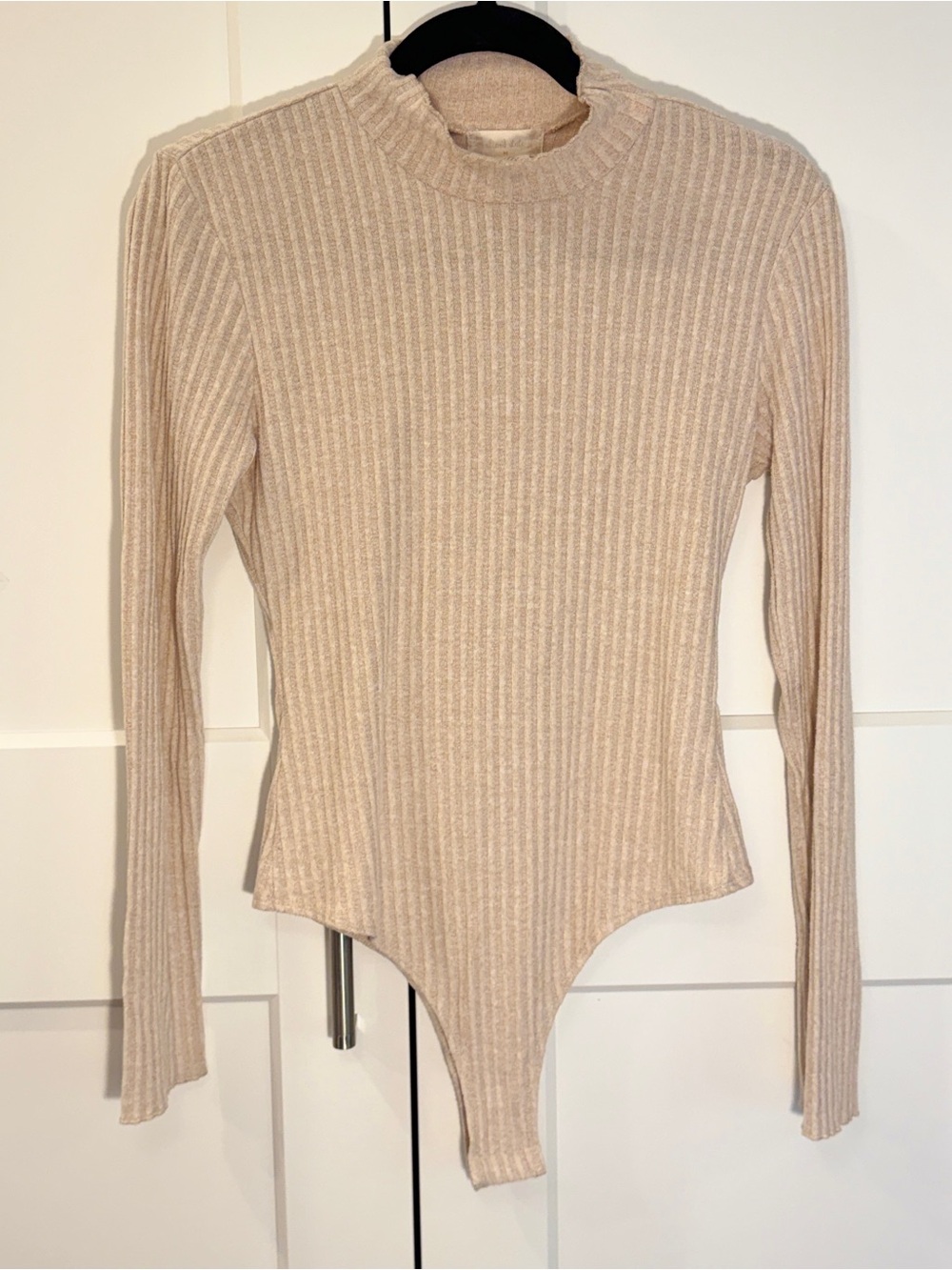 Altar'd State Cream Ribbed Mock Neck Long Sleeve Bodysuit